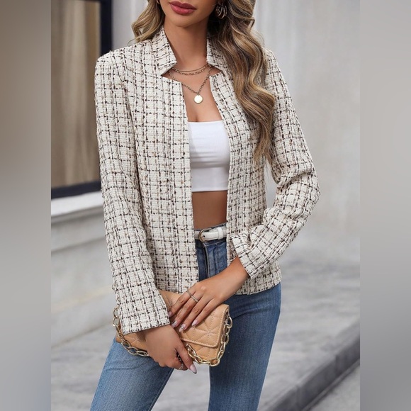 SHEIN Cream Tweed Blazer - Picture 7 of 10